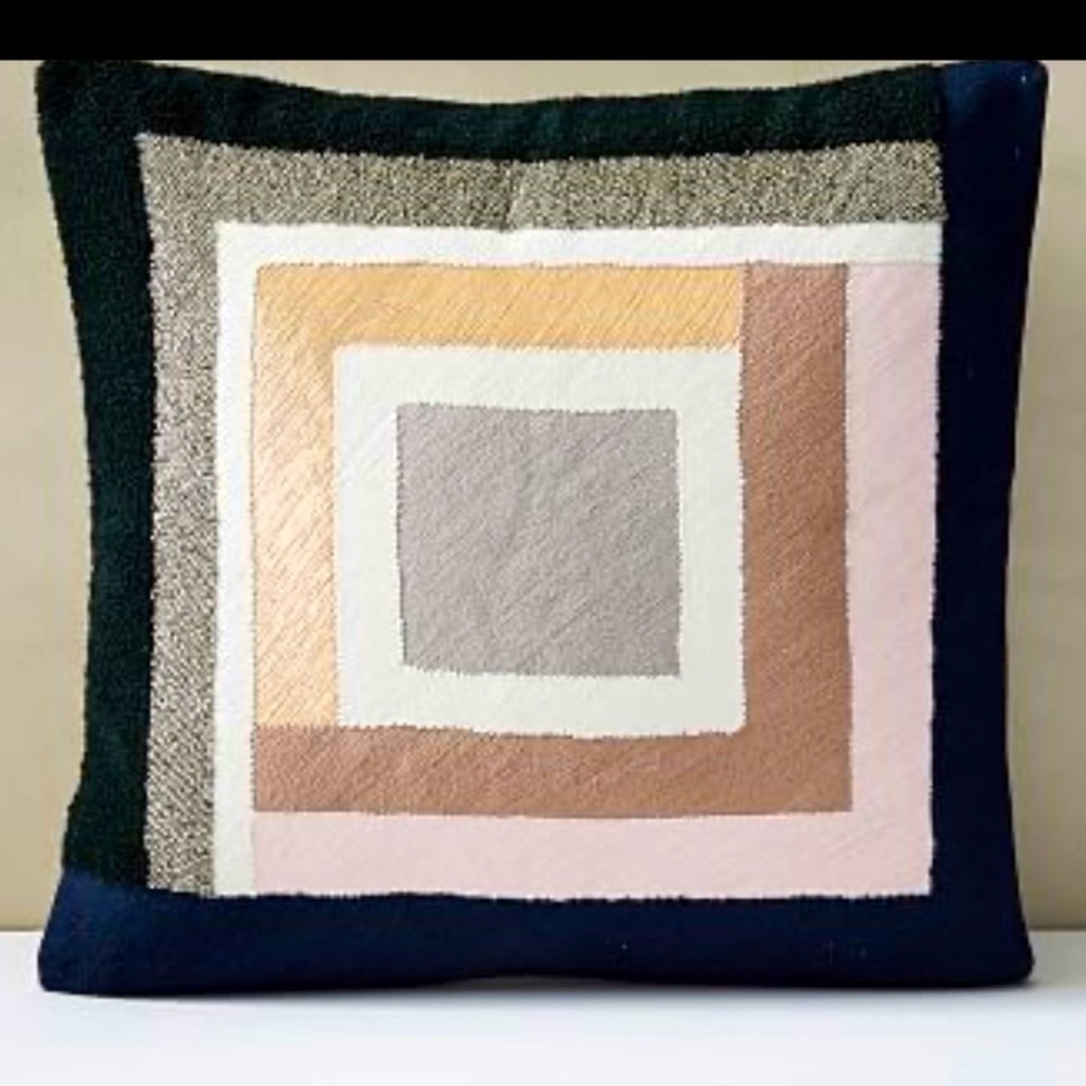 NWT West Elm Embellished Deco Colorblock Pillow, Crate And Barrel Feather Insert